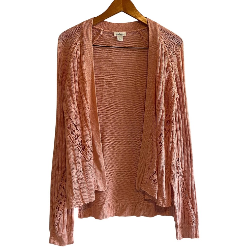 Sundance Angle Wing Cardigan Women's Small Rose Pink Linen Blend Pointelle‎